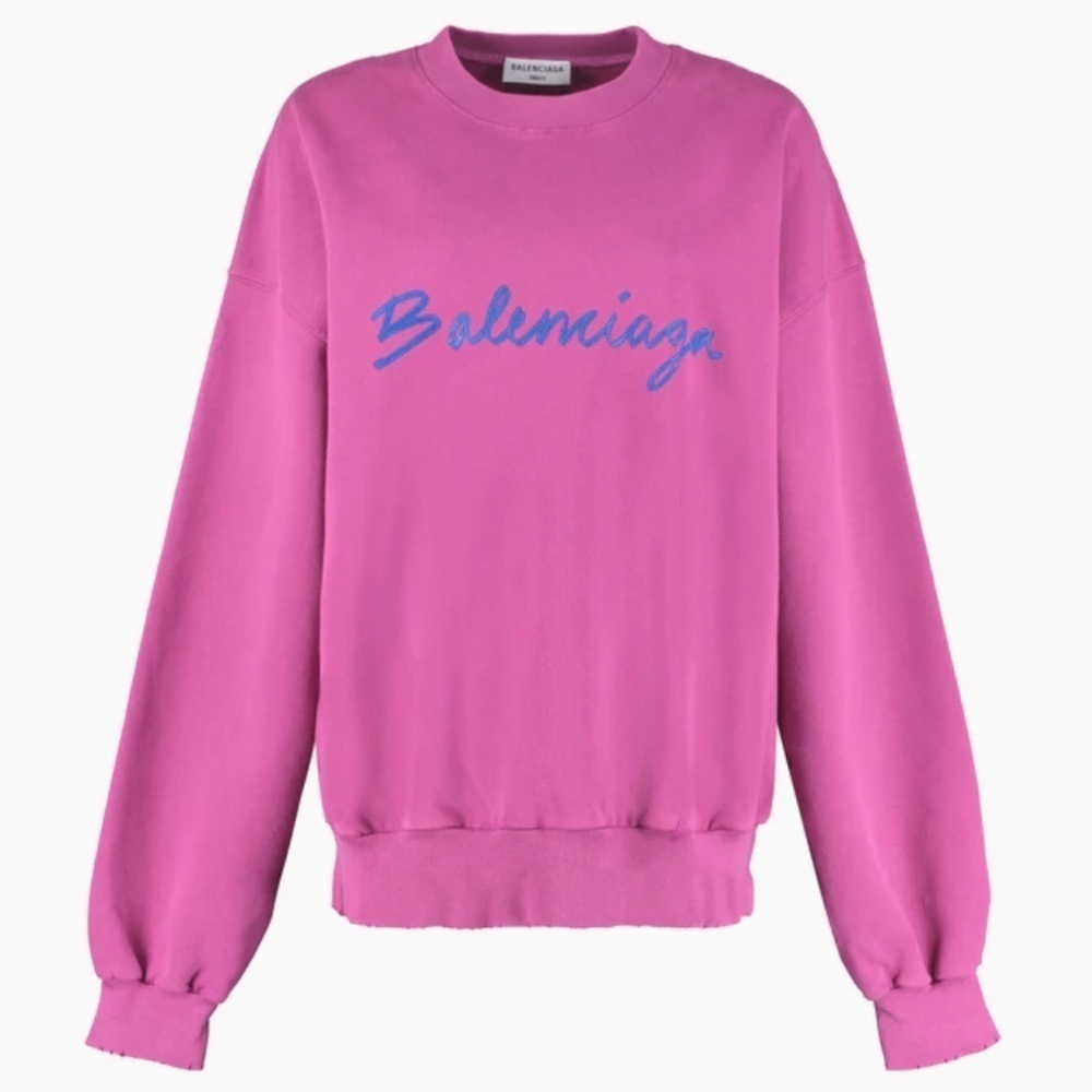 Balenciaga Ladies Dark Fuchsia Brushstroke Logo Print Sweatshirt - Picture 5 of 16